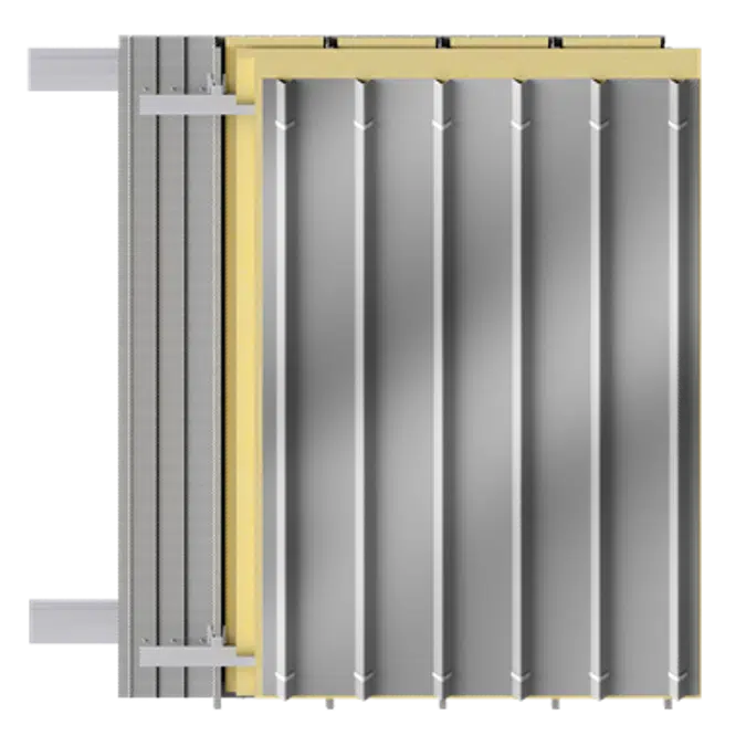 Steel double skin roofing parallel to inside perfo trays with purlin