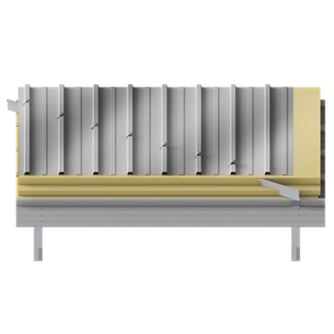 Steel double skin roofing crossed with trays with spacers