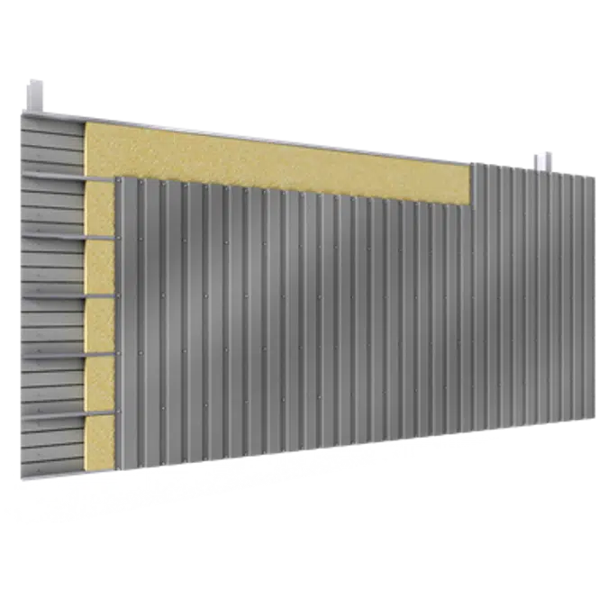 Bardage acier double peau pose V plateaux perforés 2 lits d'isolant