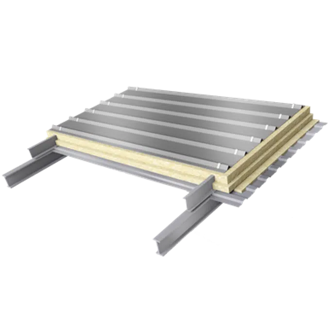 Steel double skin roofing parallel to inside profile with purlin