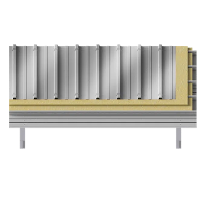 Steel double skin roofing crossed with structural trays