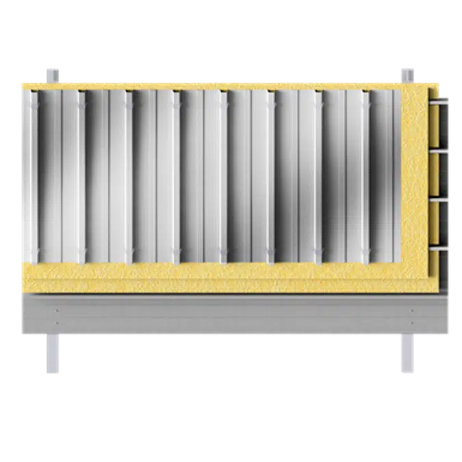 Steel double skin roofing crossed with structural perfo slashed trays