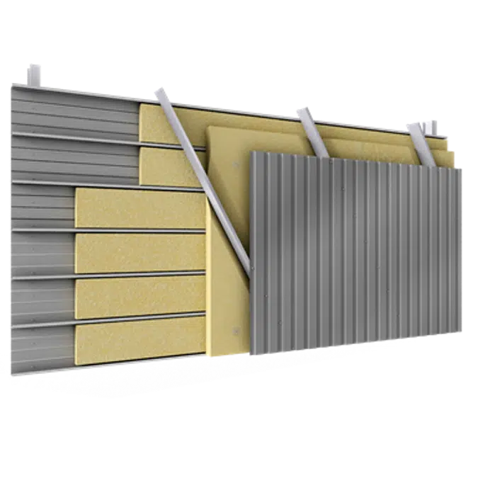 Doppelte Aussenfassade aus Stahl Verlegung V perforierte Platten Abstandhalter verbunden mit Dämmung