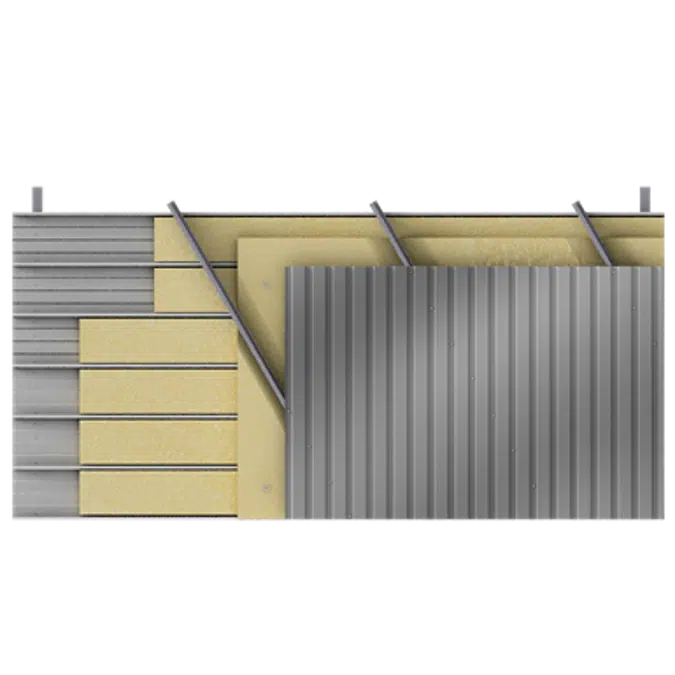 Bardage acier double peau pose V plateaux perforés écarteurs biais avec isolat