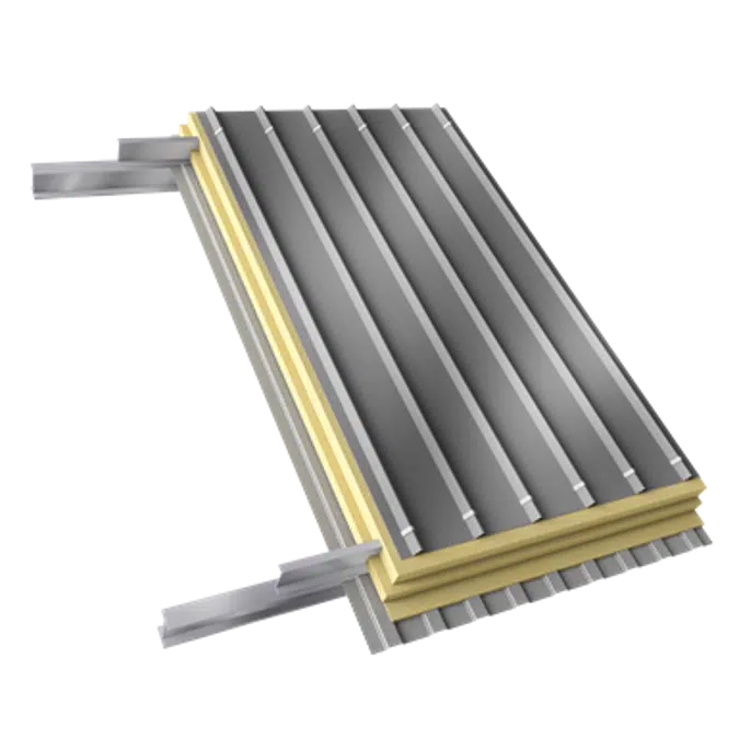 Steel double skin roofing parallel to inside perfo profile with purlin