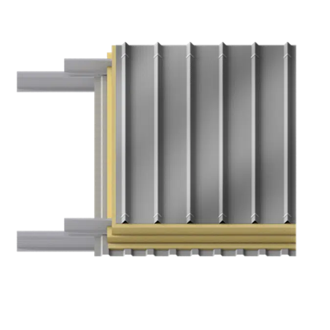 Steel double skin roofing parallel to inside perfo profile with purlin