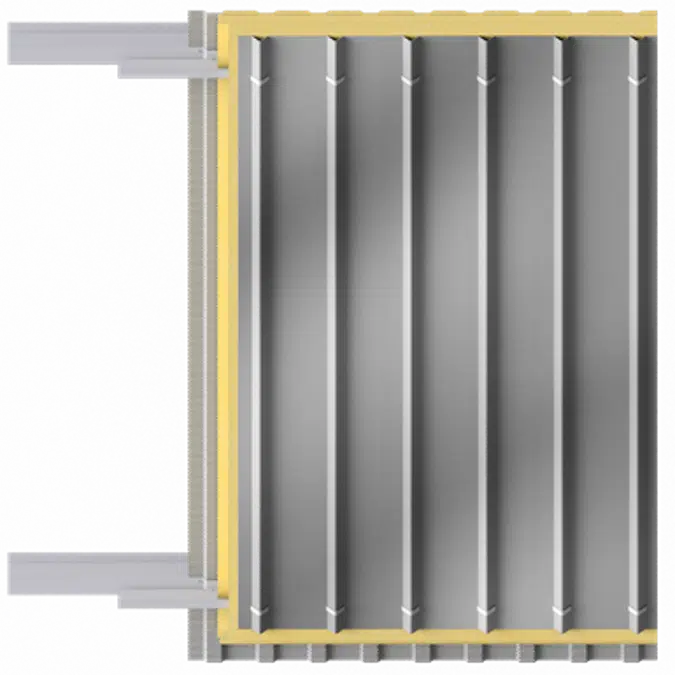 Steel double skin roofing parallel to inside perfo profile with purlin