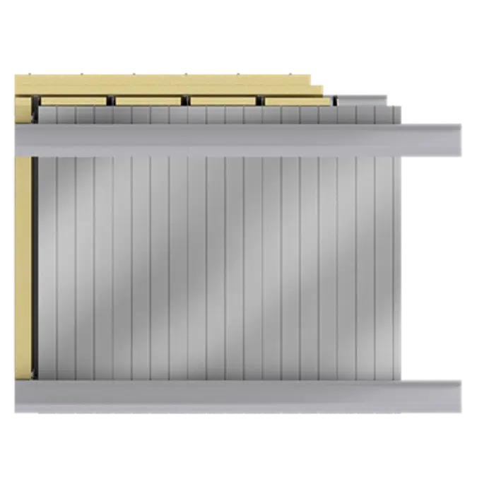 Steel double skin roofing parallel to inside tray with purlin