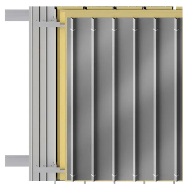 Steel double skin roofing parallel to inside tray with purlin