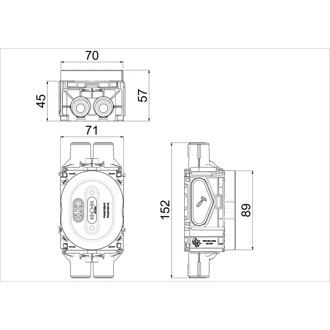 Installation box 1.5 module 4 stubs 16/20 c/c 60mm