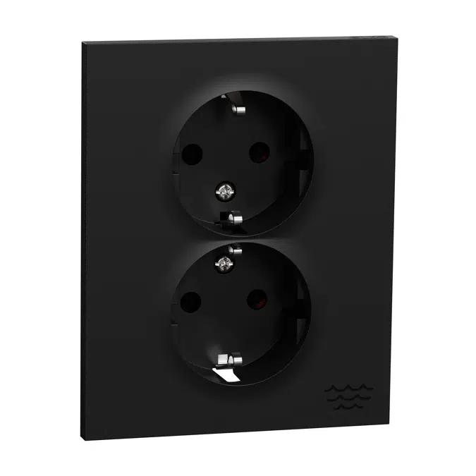 Double socket-outlet full flush screw Ocean Plastic Plus Black RAL9005