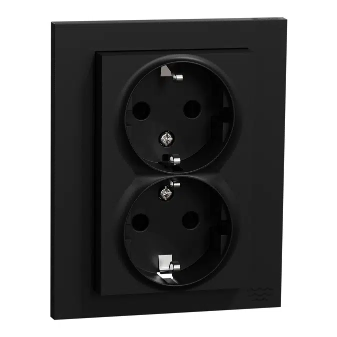 Double socket outlet Ocean Plastic Plus flush Black RAL9005