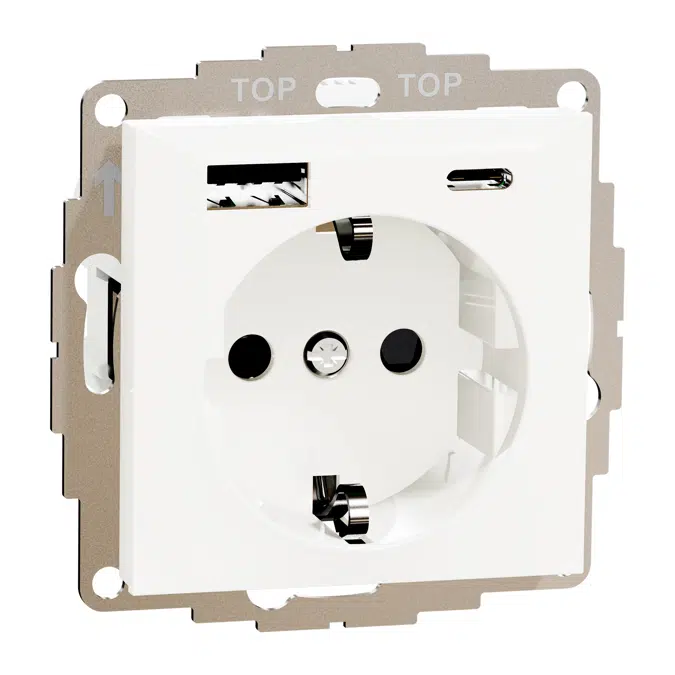 RS16 single socket-outlet with USB A+C PW RAL9003