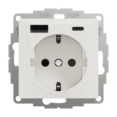 PLUS single socket-outlet with USB A+C PW RAL9010 için görüntü