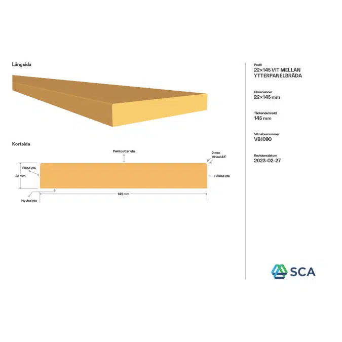 22x145 VIT MELLAN YTTERPANELBRÄDA