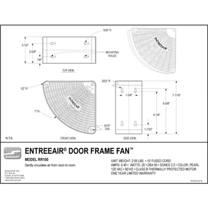 Suncourt, Other, Entreeair Door Frame Fan
