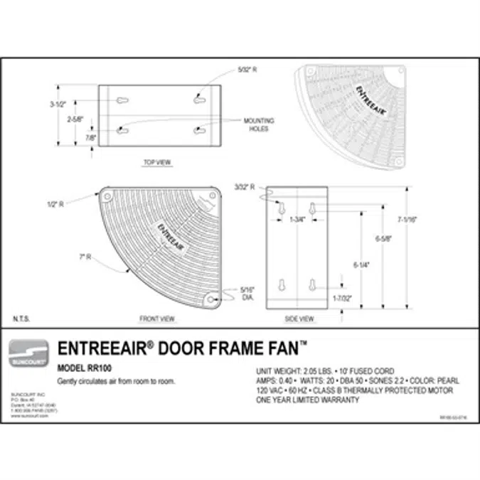 Suncourt RR100 Door Frame Fan