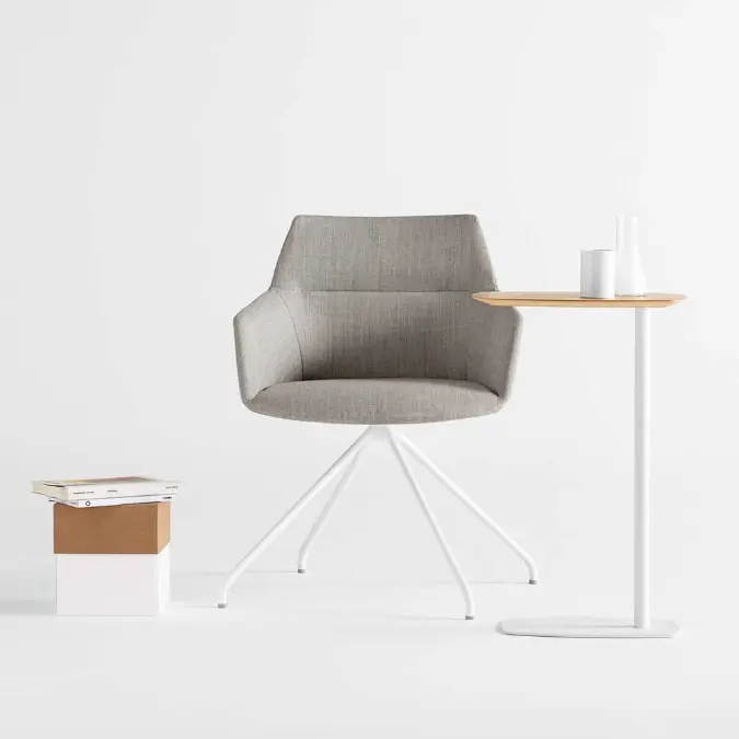 LAN0030 - Occasional side table with wooden top and steel base.