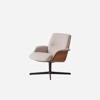 kuva kohteelle REV0020 - Lounge armchair with medium back, outer shell in walnut veneer and 4 spoke aluminum swivel base