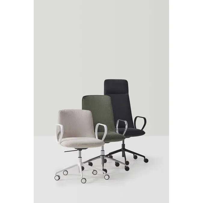 KOR0530 - Fauteuil avec dossier bas (base à 5 branches en aluminium sur roulettes + vérin à gaz)