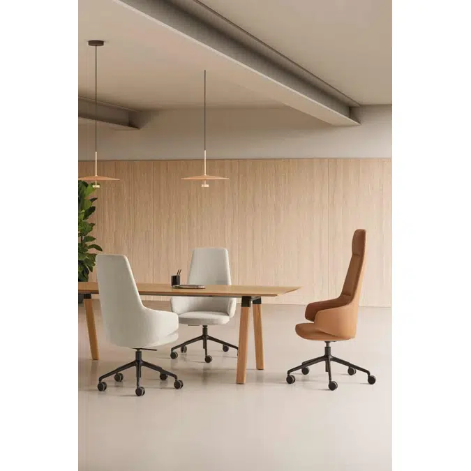 BIN0218 - Bürostuhl mit mittelhohem Rücken (5-Speichen-Drehgestell aus Aluminium + Rollen + Gasdruckfeder + Synchro-Mechanik)