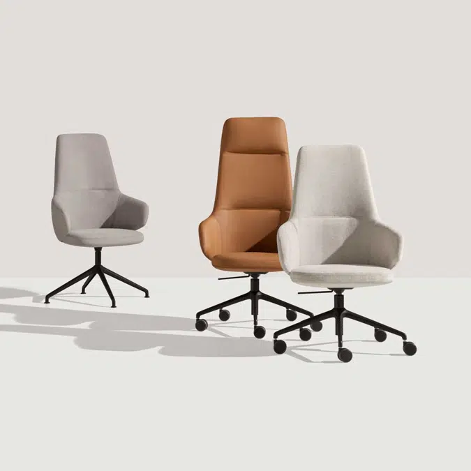 BIN0218 - Bürostuhl mit mittelhohem Rücken (5-Speichen-Drehgestell aus Aluminium + Rollen + Gasdruckfeder + Synchro-Mechanik)