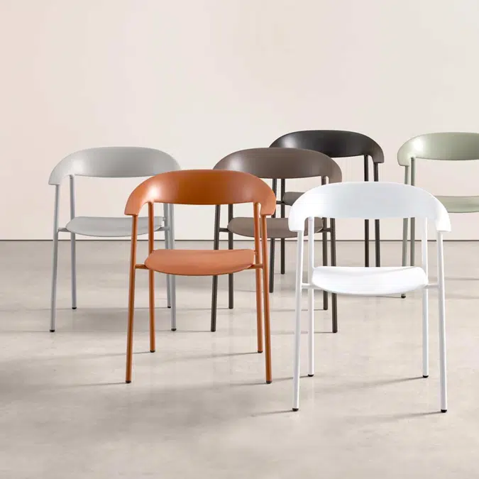 ARU0010 - Stackable armchair with polypropylene seat and backrest and 4 leg base made with steel tube