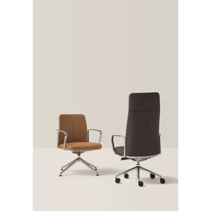 ZEP0030 - Swivel synchro armchair with low back and vertical stitching upholstery