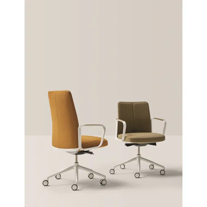 ZEP0030 - Swivel synchro armchair with low back and vertical stitching upholstery