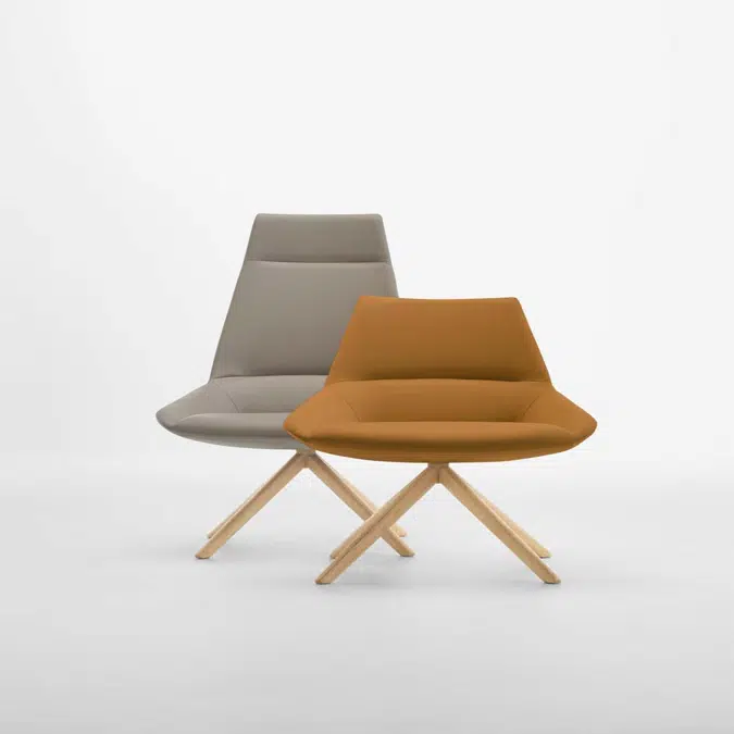 DUN0045MA - Sillón tapizado con respaldo alto y base de 4 radios de madera