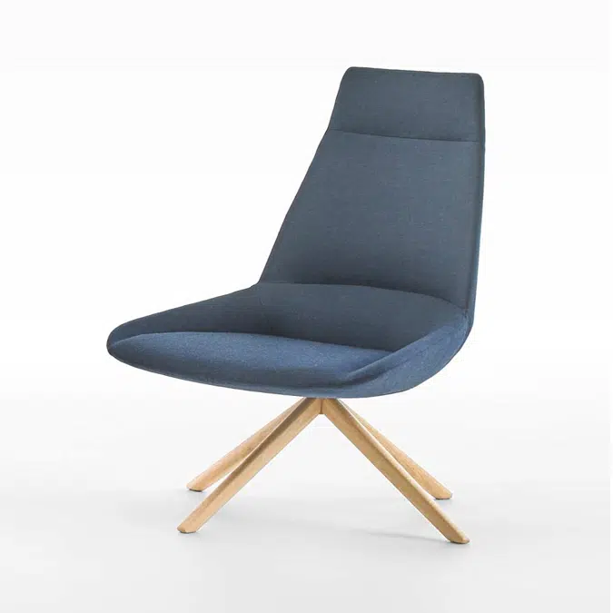 DUN0045MA - Sillón tapizado con respaldo alto y base de 4 radios de madera