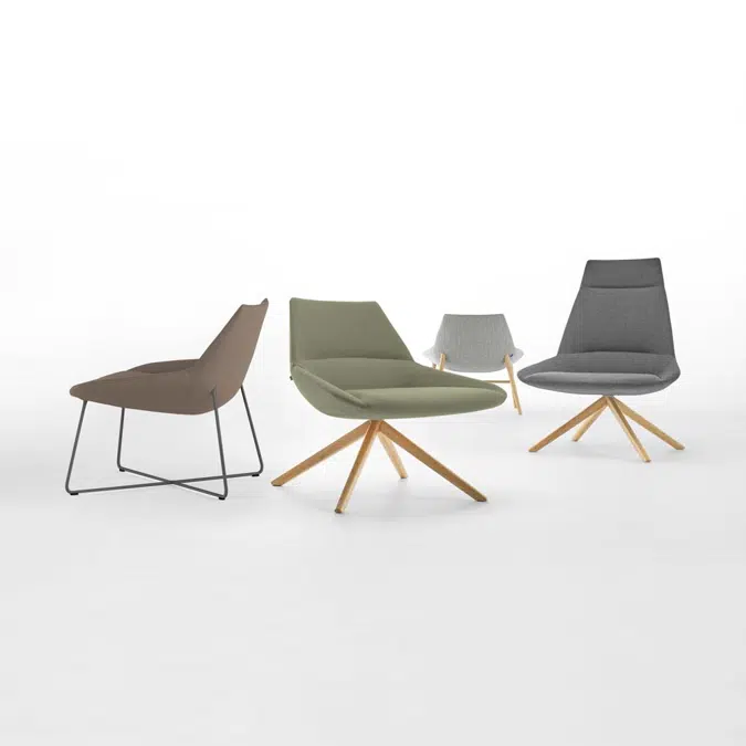 DUN0045MA - Sillón tapizado con respaldo alto y base de 4 radios de madera