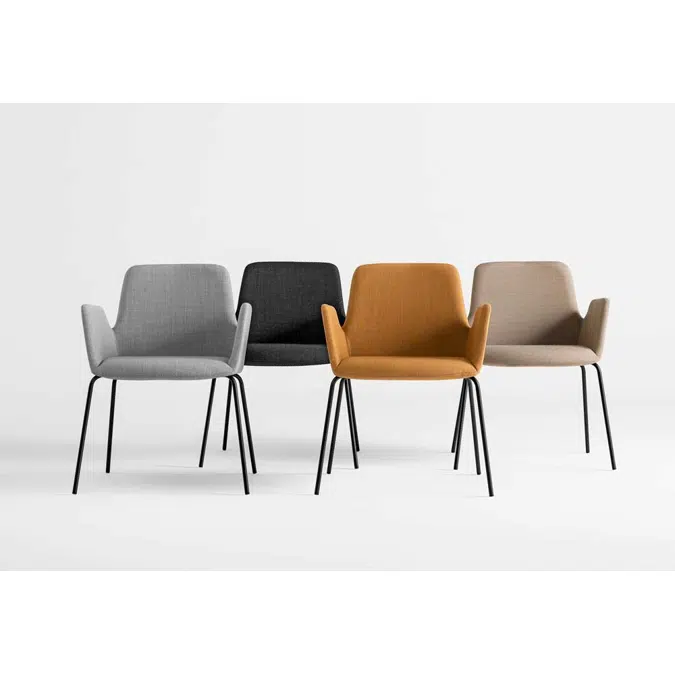 ALT0040 - Upholstered armchair with low backrest and 4 leg steel base