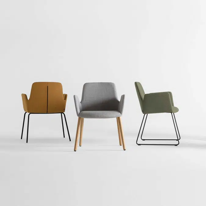 ALT0040 - Upholstered armchair with low backrest and 4 leg steel base