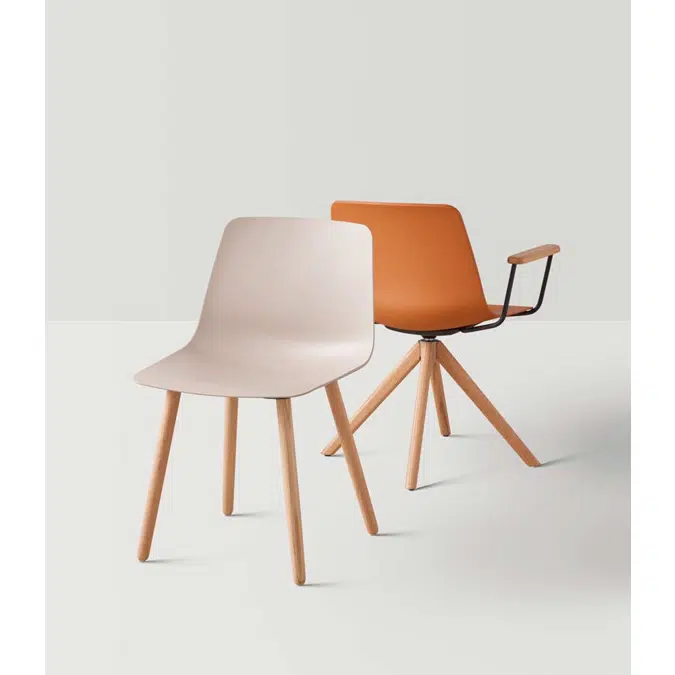 VXL0030MA - Chair with wooden 4 leg frame (plastic mono-shell)