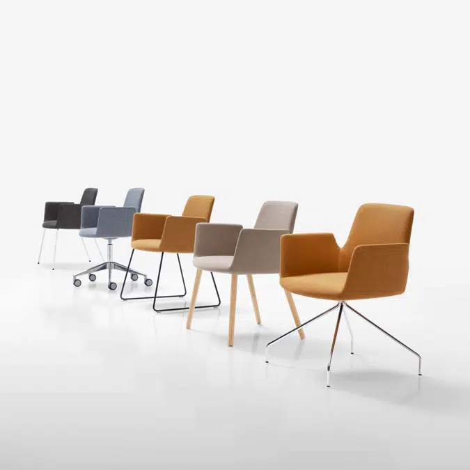ALT0050 - Upholstered armchair with low backrest and swivel steel base with 4 spokes