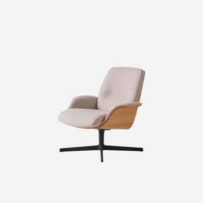 kuva kohteelle REV0010 - Lounge armchair with medium back, outer shell in oak veneer and 4 spoke aluminum swivel base