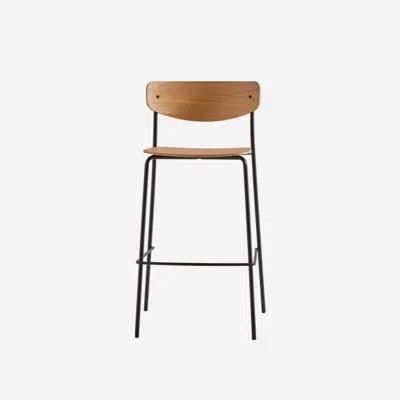 LEA0430 - High stool with wooden back and seat图像