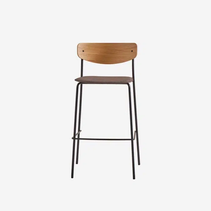 LEA0430 - High stool with wooden back and seat