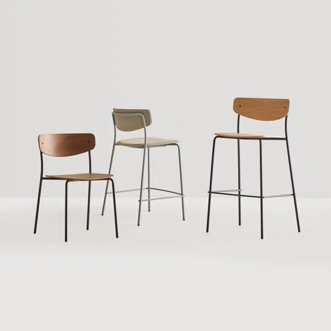 LEA0430 - High stool with wooden back and seat