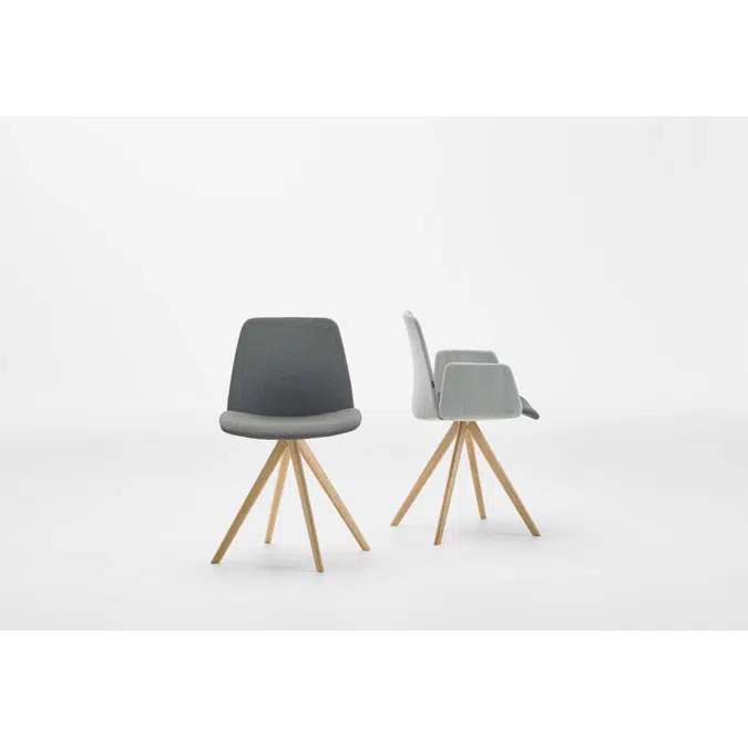 UNN0355MA - Armchair with 4 spoke wooden swivel base + upholstered arms