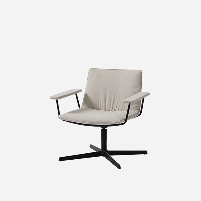 XAI0260 - Lounge armchair with low backrest, 4 spoke aluminum base and wooden arms (soft upholstery)