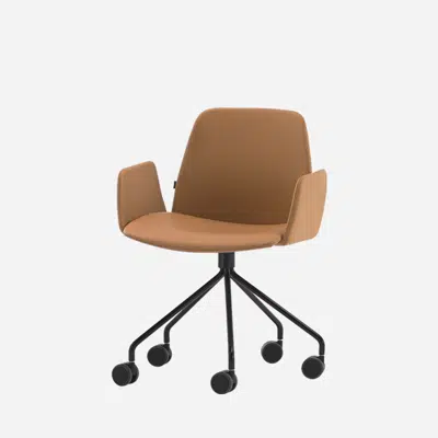 画像 UNN0340 - Armchair with 5 spoke steel swivel base with casters + upholstered arms
