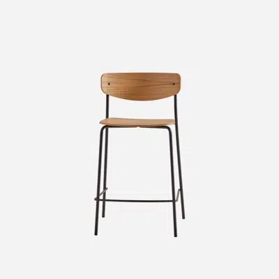 LEA0420 - Medium stool with wooden back and seat 이미지