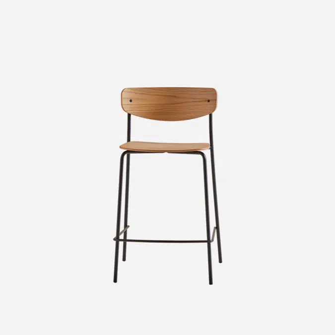 LEA0420 - Tabouret moyen avec piètement à 4 pieds (assise & dossier en bois)