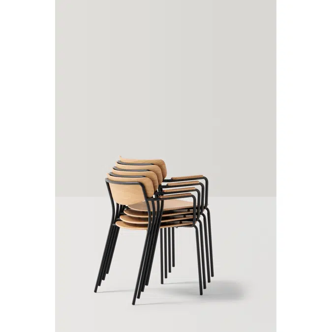 LEA0450 - Armchair with 4 leg frame and armpads (wooden seat & back)