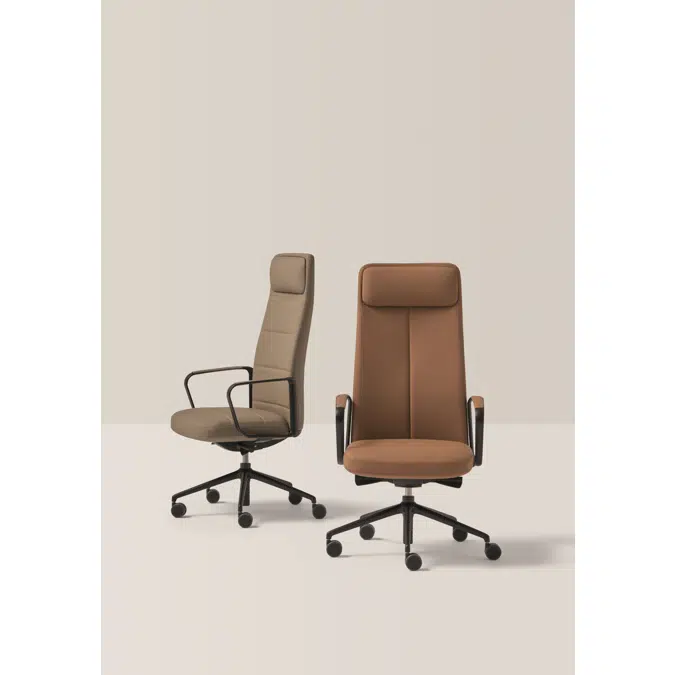 ZEP0010 - Swivel synchro armchair with high back and vertical stitching upholstery