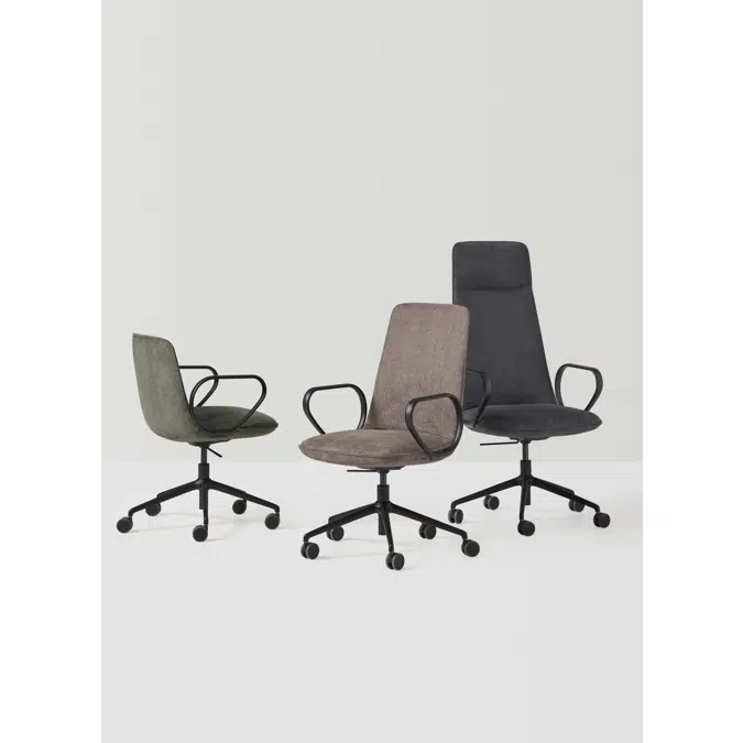 KOR0430 - Fauteuil avec dossier moyen (base à 5 branches en aluminium sur roulettes + vérin à gaz)