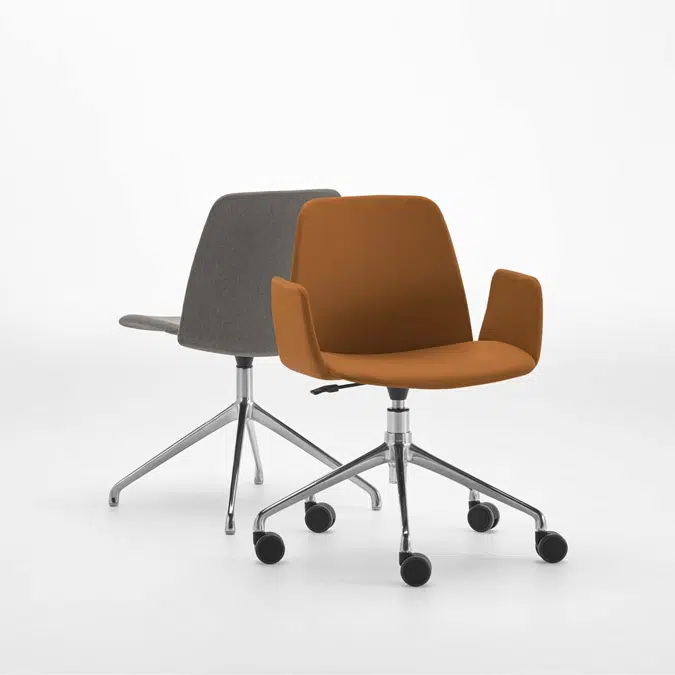 UNN0345 - Armchair with 5 spoke aluminum swivel base + gas lift + upholstered arms