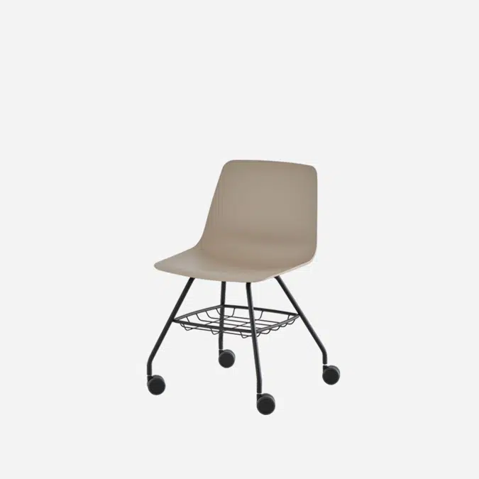 VXL0090 - Chair with 4 leg frame on casters + basket (plastic mono-shell)